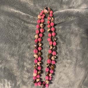 Angela Moore Beaded Necklace Pink With Monkeys